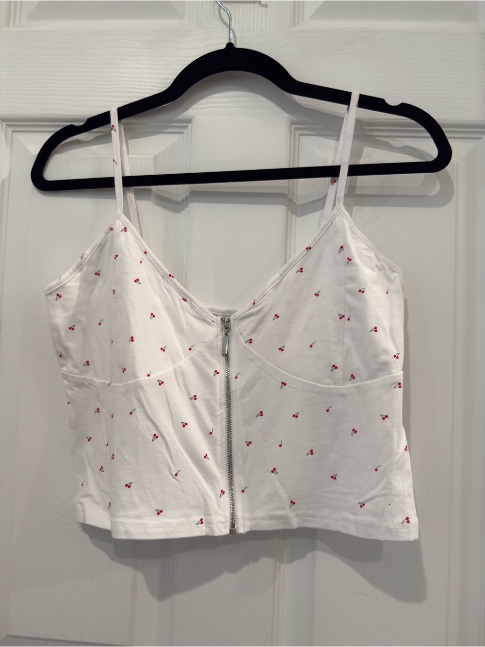 PacSun Me To We White Cherry Print Cropped Bustier Cami Zip Front Top NWT
